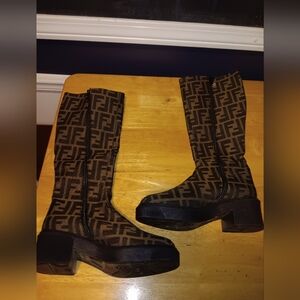 Fendi FF Jacquard Zucca Knee High Boots Size 36